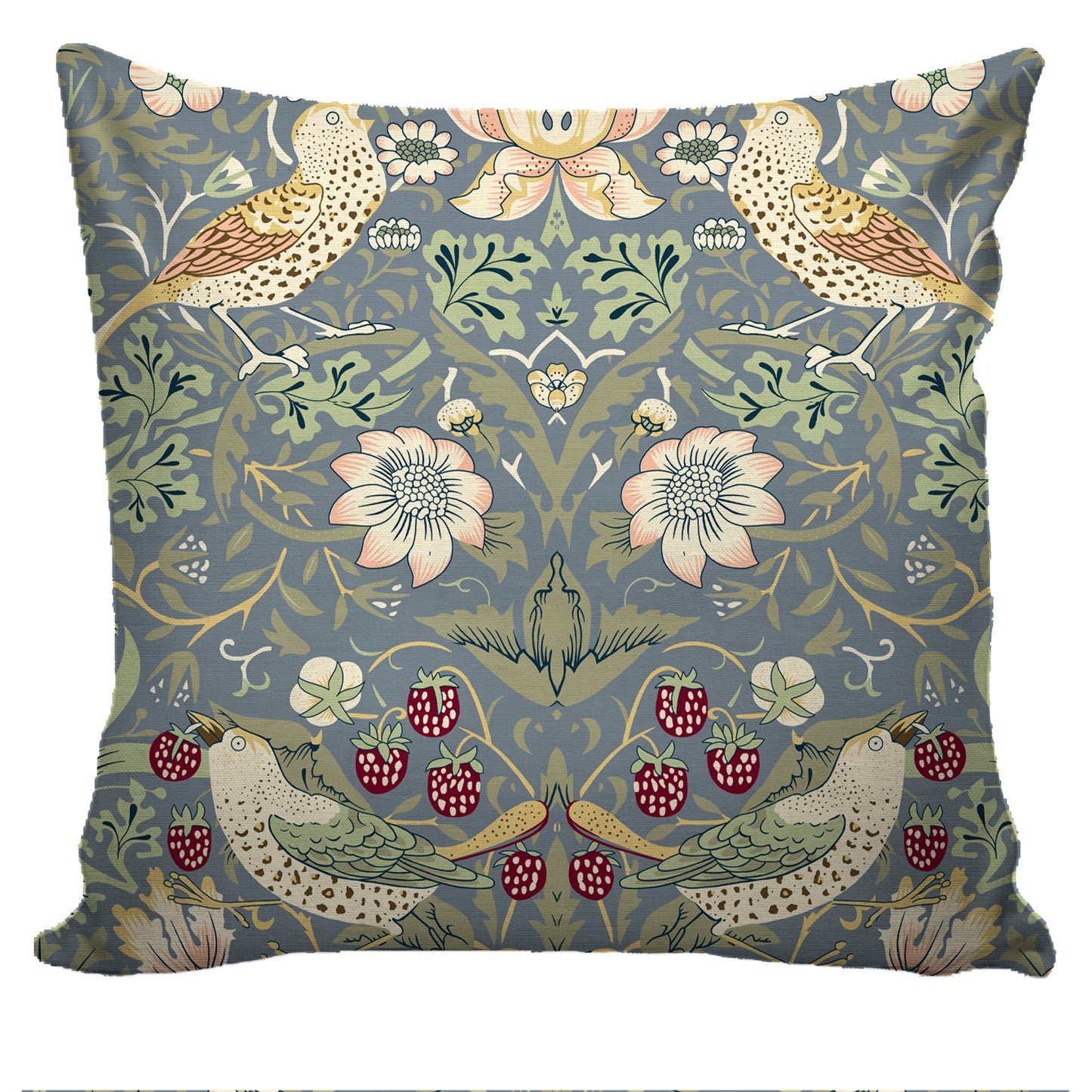 Cushion cover - velvet backing, cotton front - Strawberry Thief blue