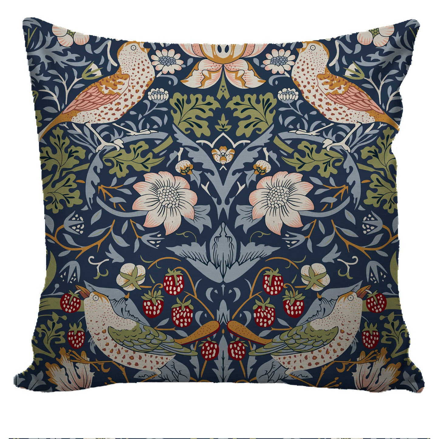 Cushion cover - velvet backing, cotton front - Strawberry Thief - navy