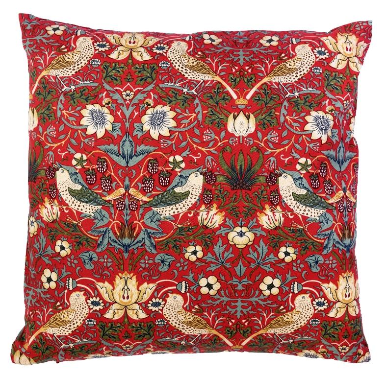 Strawberry Thief red cushion cover
