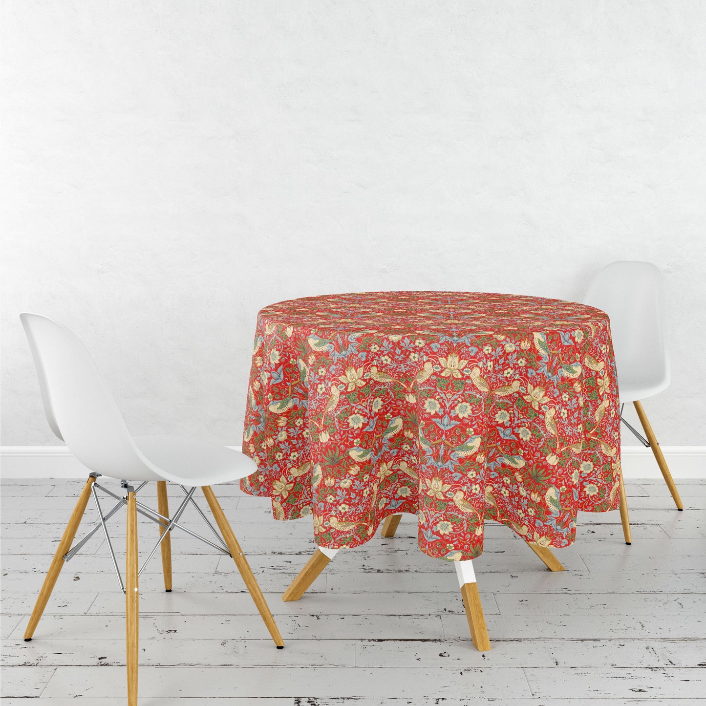Round tablecloth 132cm diameter - Strawberry Thief - red