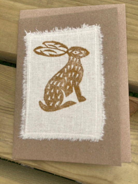 Locally made block printed card - Sitting Hare - (blank inside)