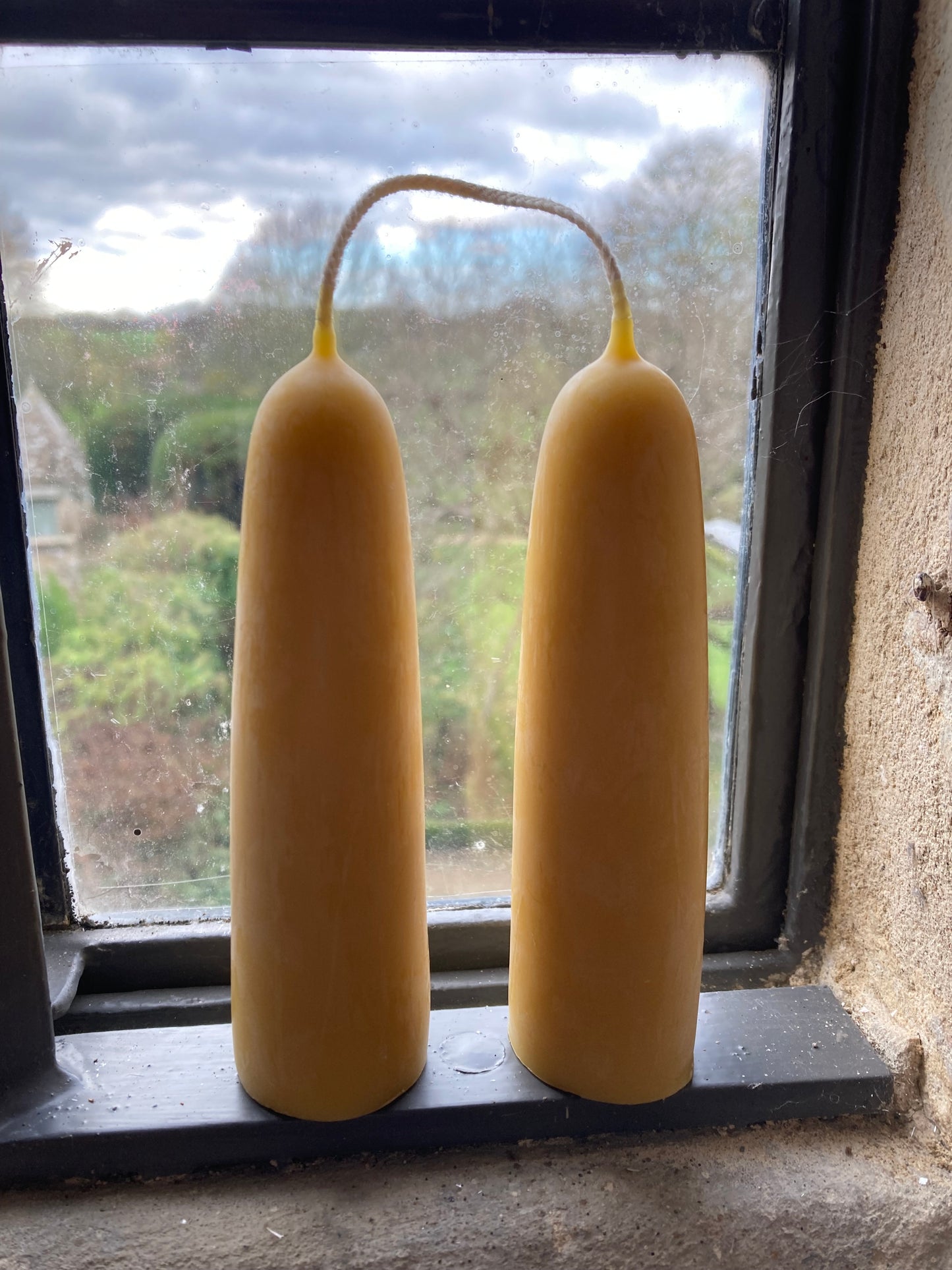 Hand dipped pure beeswax candles - medium stubby - set of two