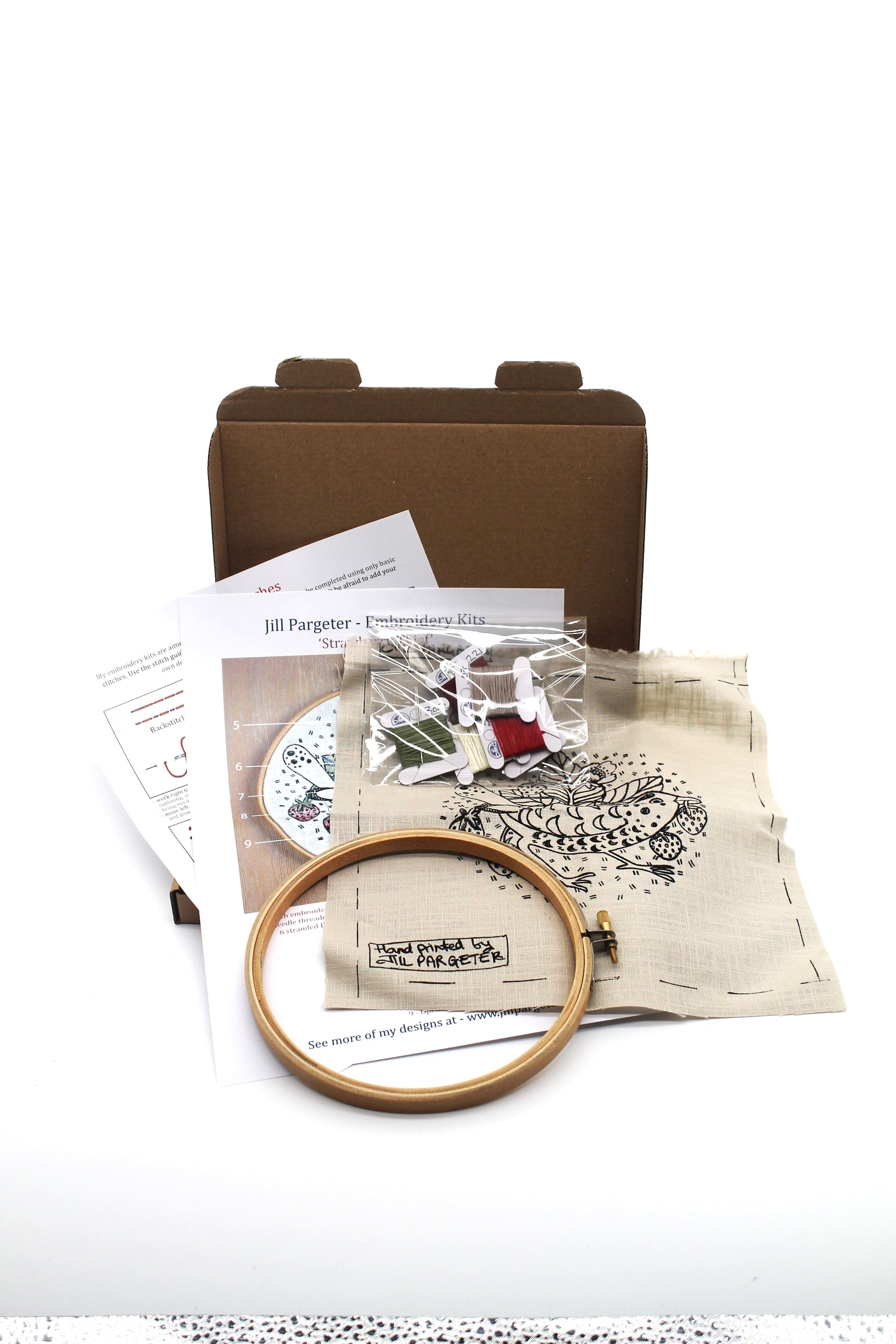 Contents of embroidery kit - Strawberry Thief