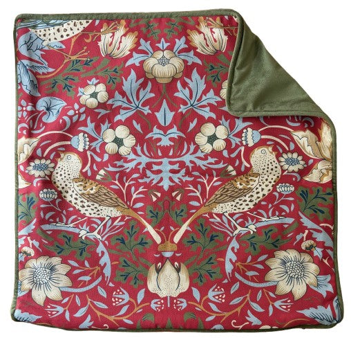 Cushion cover - velvet backing, cotton front - Strawberry Thief - red