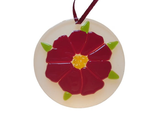 Red flower glass hanging