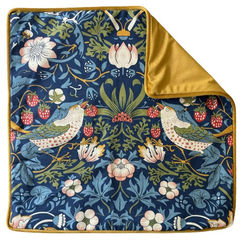 Cushion cover - velvet backing, cotton front - Strawberry Thief - navy