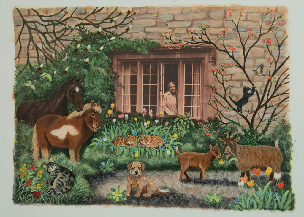 63 piece jigsaw of May Morris and her pets