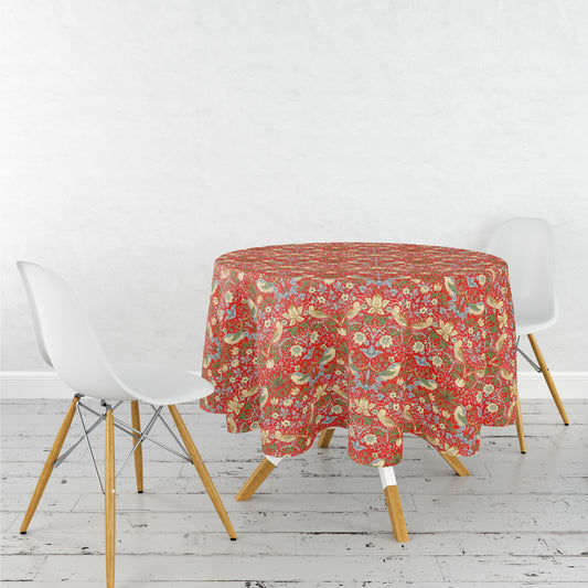 Round tablecloth 132cm diameter - Strawberry Thief - red