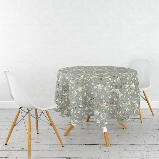 round tablecloth - 132cm diameter - Strawberry Thief blue