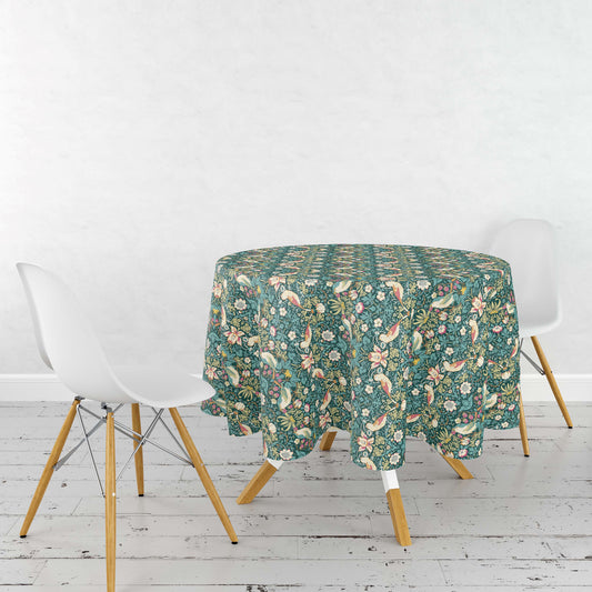 Wipe clean tablecoth - 132cm circular - Strawberry Thief green