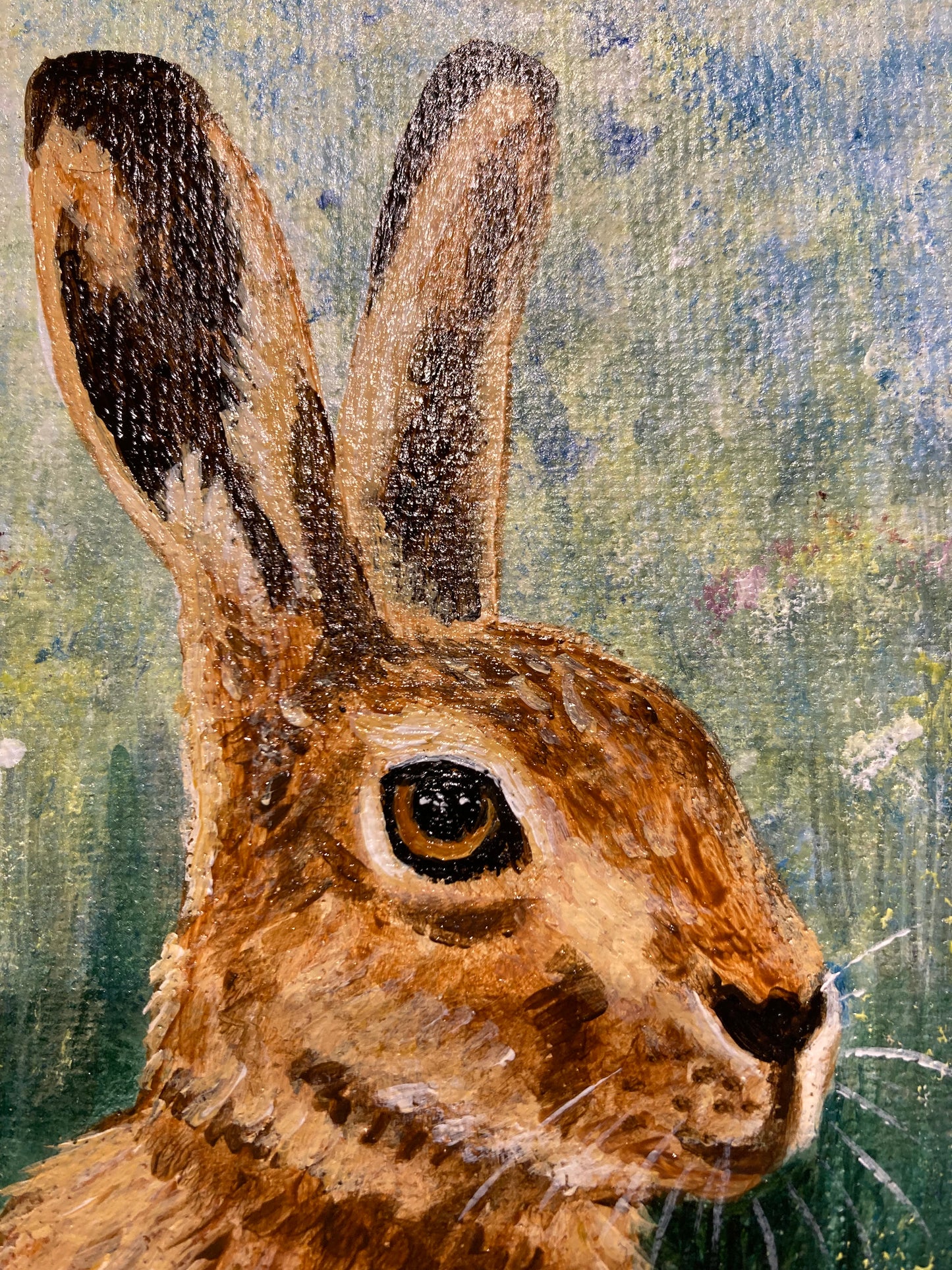 Local artist original painting - Hare and Daisies - acrylic on canvas