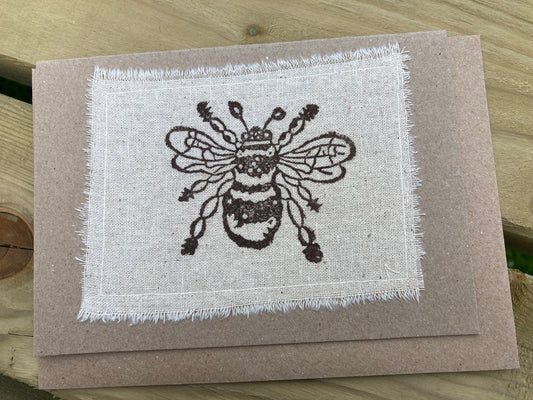 Locally made block printed card - Bee -(blank inside)