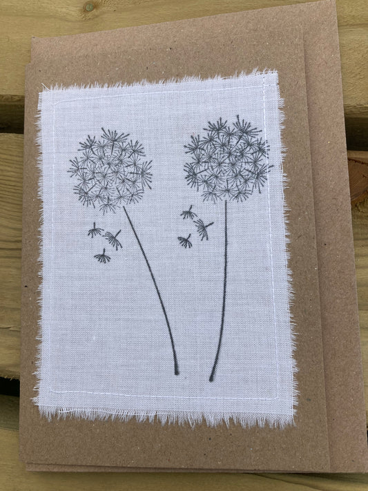 Locally made block printed card - Dandelion clock - (blank inside