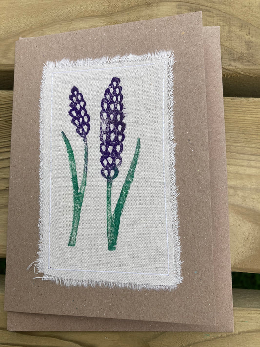 Locally made block printed card - Lavender - (blank inside)