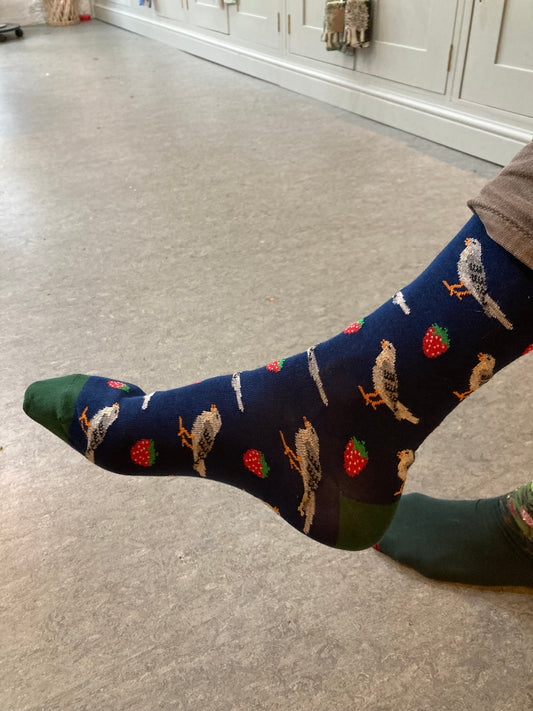 Strawberries and birds cotton socks