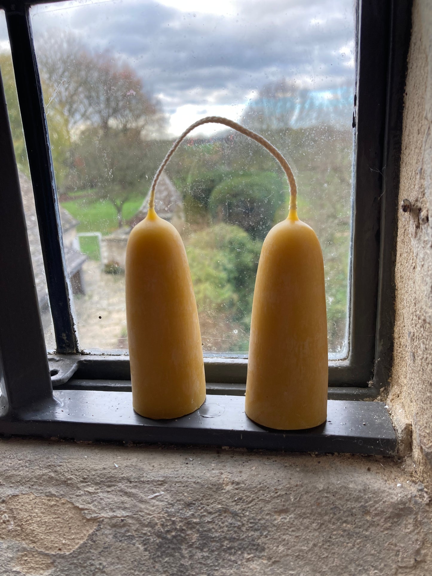 Hand dipped pure beeswax candles - short stubby - set of two