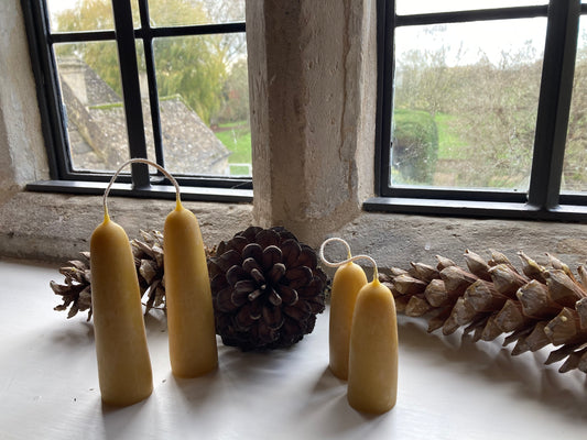 Hand dipped pure beeswax candles - short stubby - set of two
