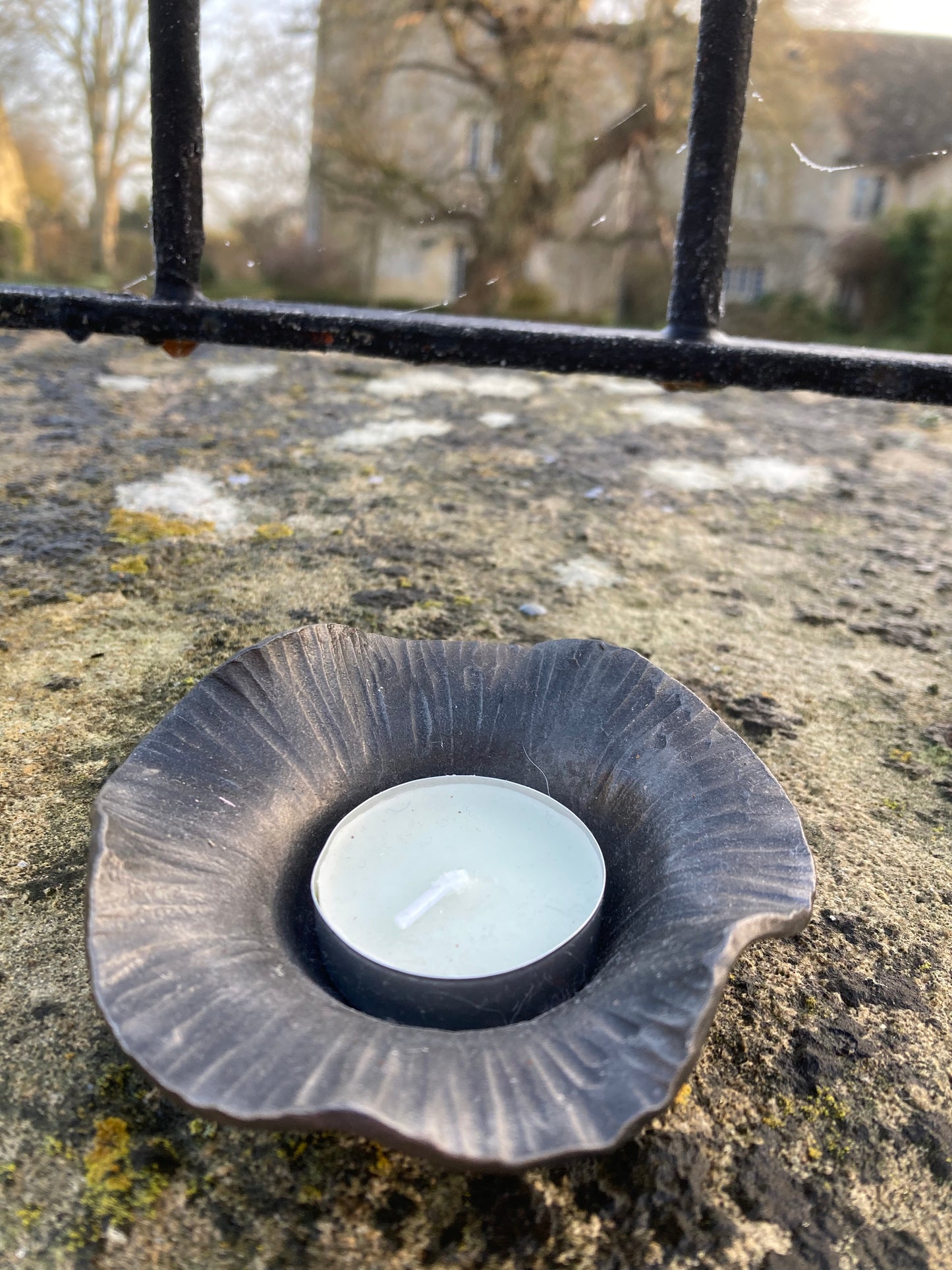 Blacksmith made tealight holder - patterned