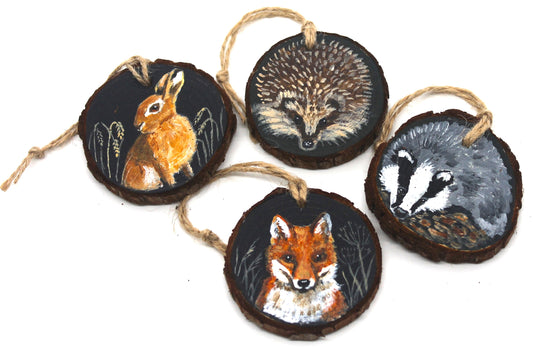 4 hanging wood slices - wildlife