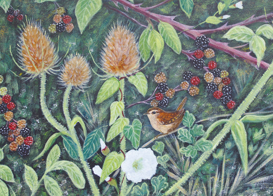 Greeting card - Wren & Blackberries