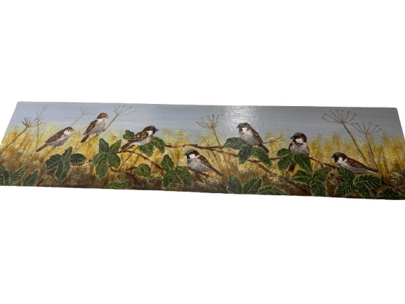 Local artist original painting - Sparrows at harvest time - acrylic on board