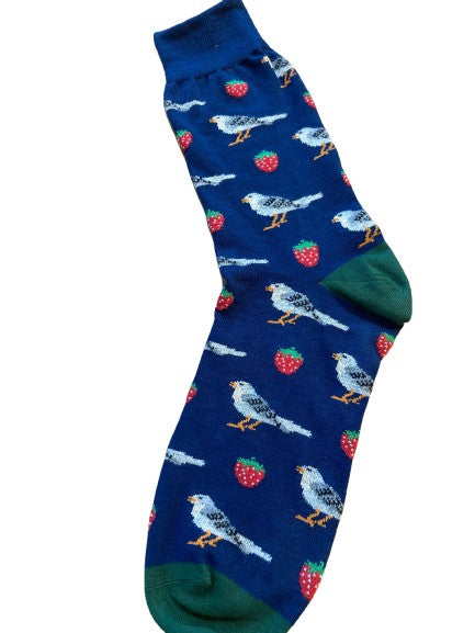 Strawberries and birds cotton socks