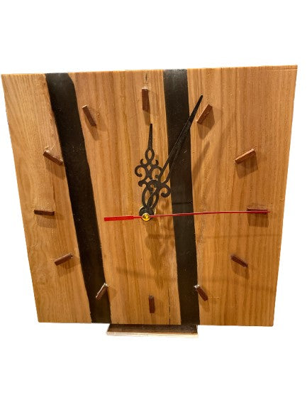 Local handmade ash & resin wall clock - battery operated